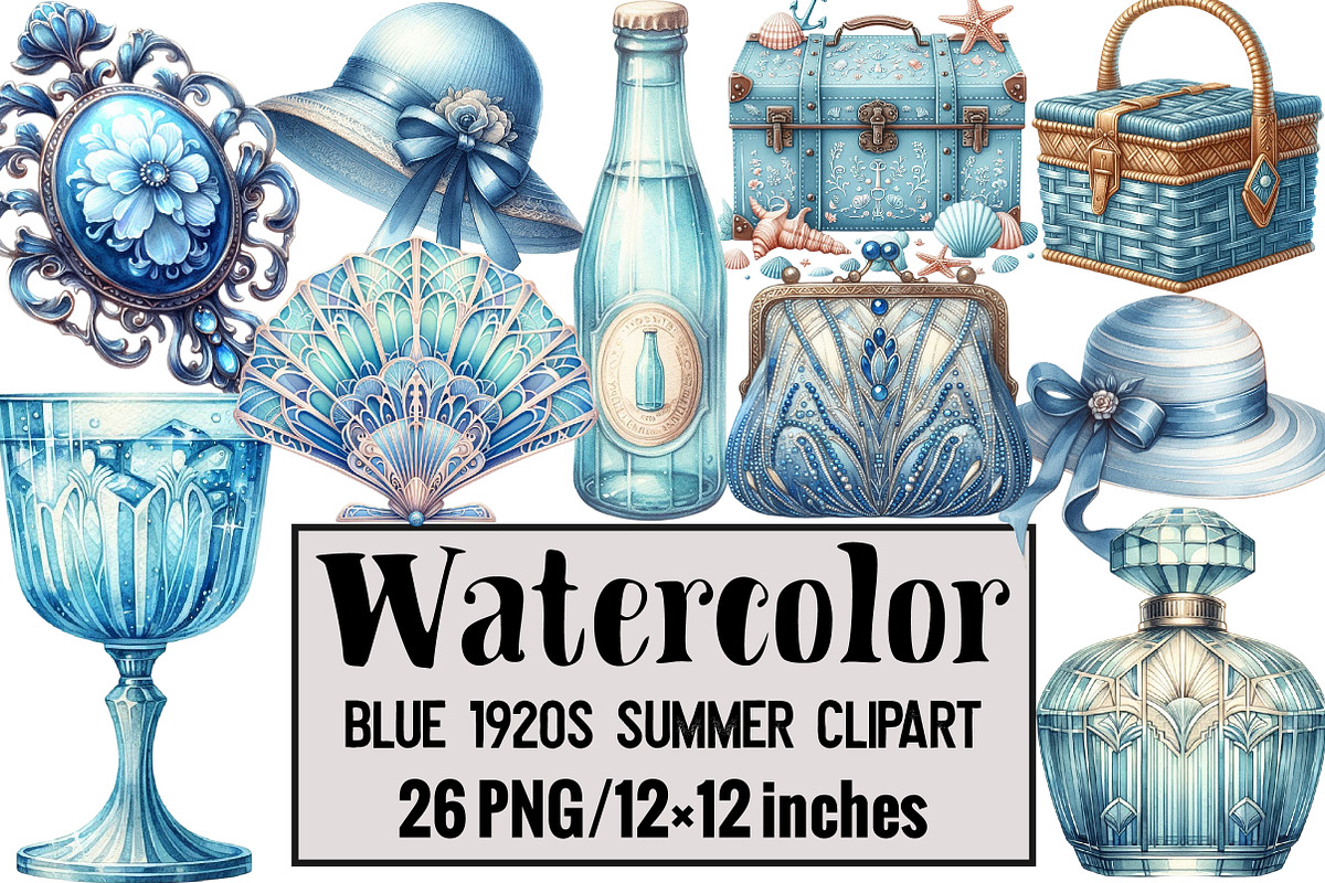 Blue 1920s Summer Clipart, an Illustration by Design Market (Photo 1 of 3)