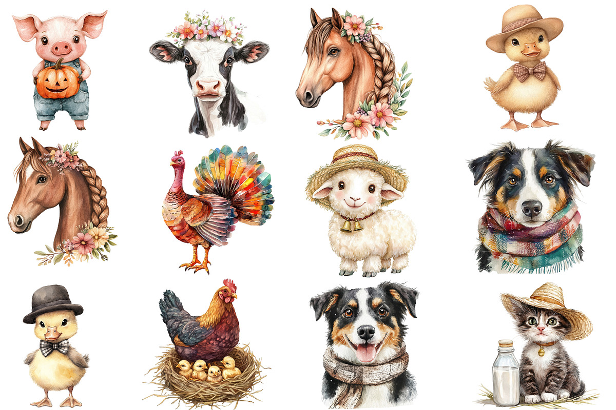 WatercolorCute Farm Clipart, Animals, an Animal Illustration by Designworld (Photo 2 of 7)