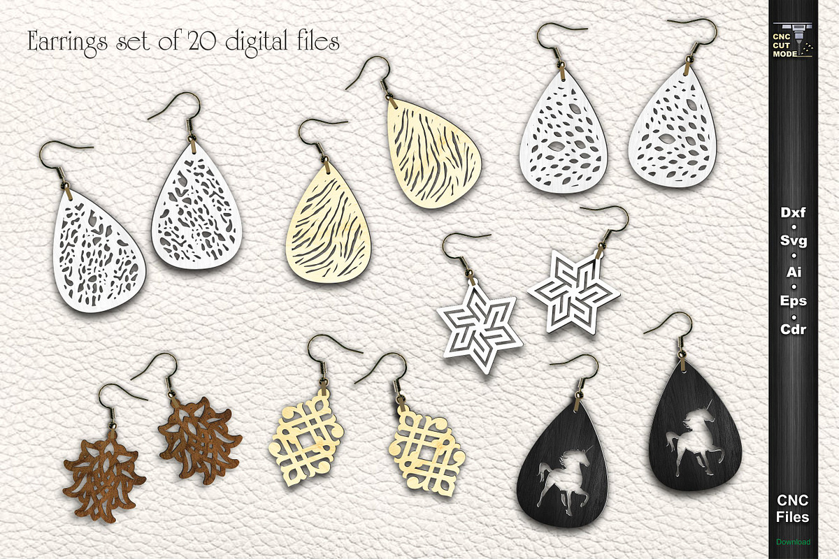 20 Svg earrings laser cut files, a Graphic by CncCutModel (Photo 1 of 3)