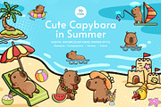 Cute Capybara in Summer Watercolor, an Animal Illustration by CreativeValuation (Thumbnail 1 of 11)