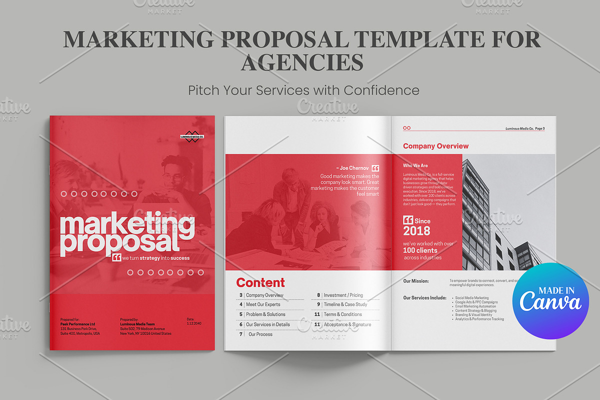 Canva Marketing Proposal Template, a Brochure Template by Oshin Design (Photo 1 of 8)