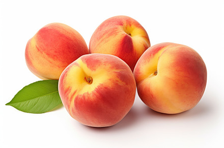 Ripe peaches with green leaves isola, a Photo by Iftikhar Alam