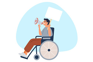 Man in wheelchair holds megaphone, a Person Illustration by Vectorbuum