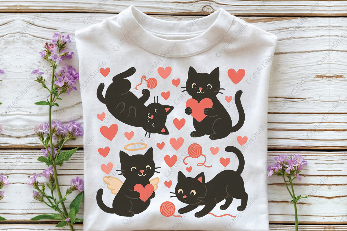 Valentine Cute Cats Funny Black PNG, an Illustration by CraftArtStudio (Photo 3 of 4)