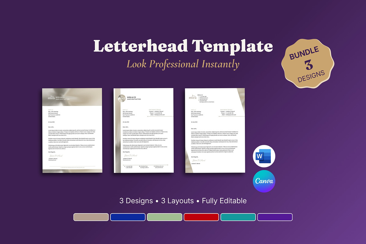Letterhead Templates 3 Designs Word, a Stationery Template by B2 Studio (Photo 1 of 18)