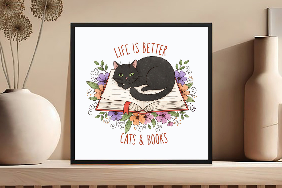 Life is Better,Cat And Books, an Illustration by DreamCafeArt (Photo 3 of 6)