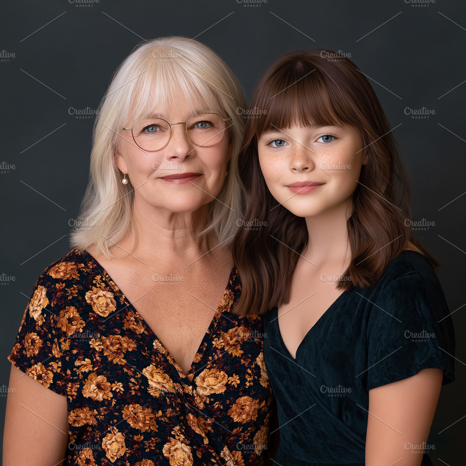Granddaughter and grandmother embracing generational bond, smili, a Person Photo by Studio ANNA