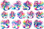 Watercolor Cute Mermaid Clipart, an Illustration by CitraGraphics (Thumbnail 6 of 6)