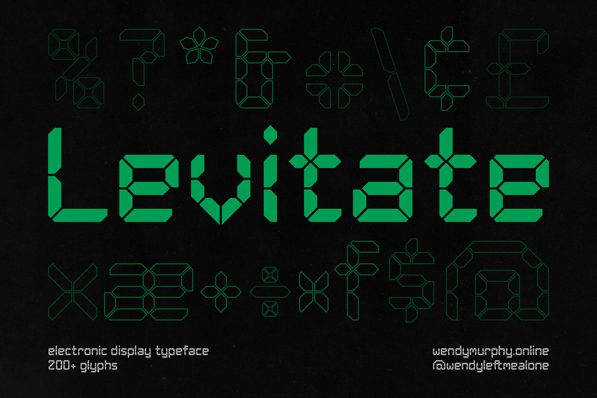 Levitate | Electronic Display Type, a Sans Serif Font by wendyleftmealone (Photo 1 of 7)