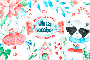 Watercolor Winter vacation - clipart