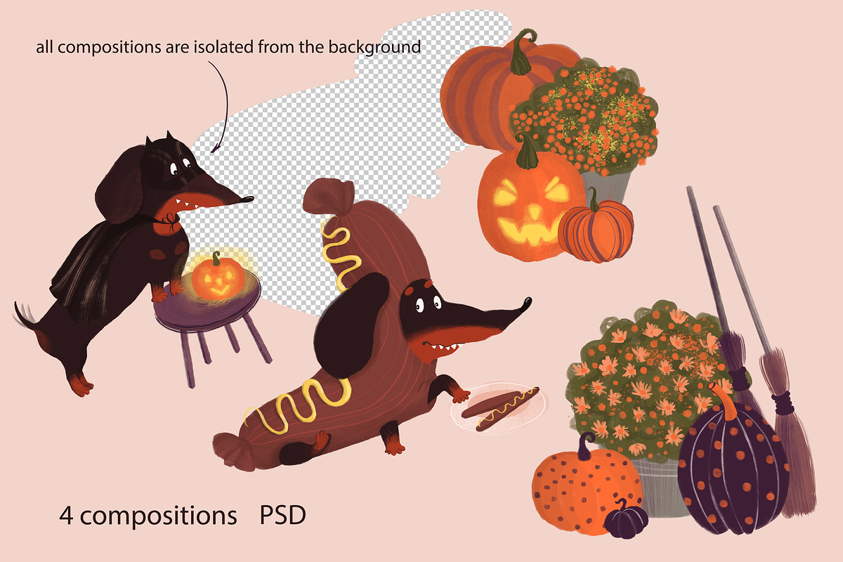 Halloween Dachshunds, a Seasonal Illustration by YuNa (Photo 7 of 15)