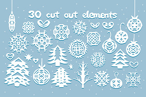 Paper Snow. Cutout Font & Extras.