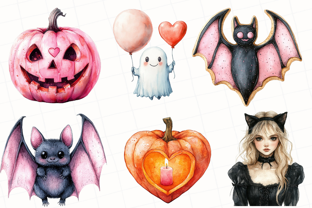 Watercolor Girly Halloween Clipart, an Illustration by OK Design (Photo 3 of 5)