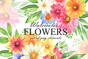 Watercolor colorful flowers clipart, an Illustration by OlDm_Shop (Thumbnail 1 of 6)