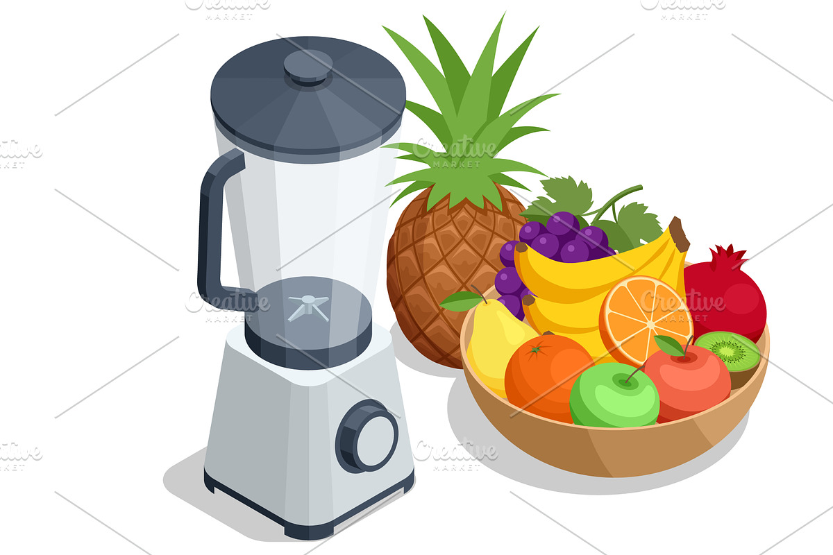 Blender with fruit bowl. Blender, a Food Illustration by Golden Sikorka