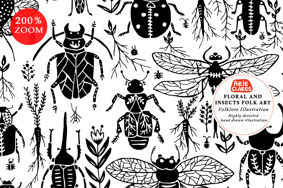 Floral and Insects Folk Art, a Pattern Graphic by Arie Clares (Photo 2 of 11)