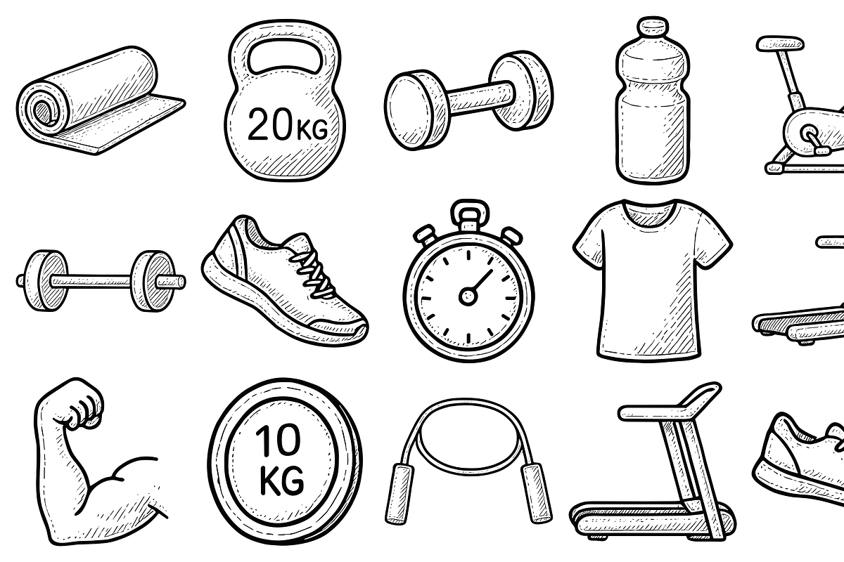 Gym Fitness Icons, an Object Graphic by nikagraphic