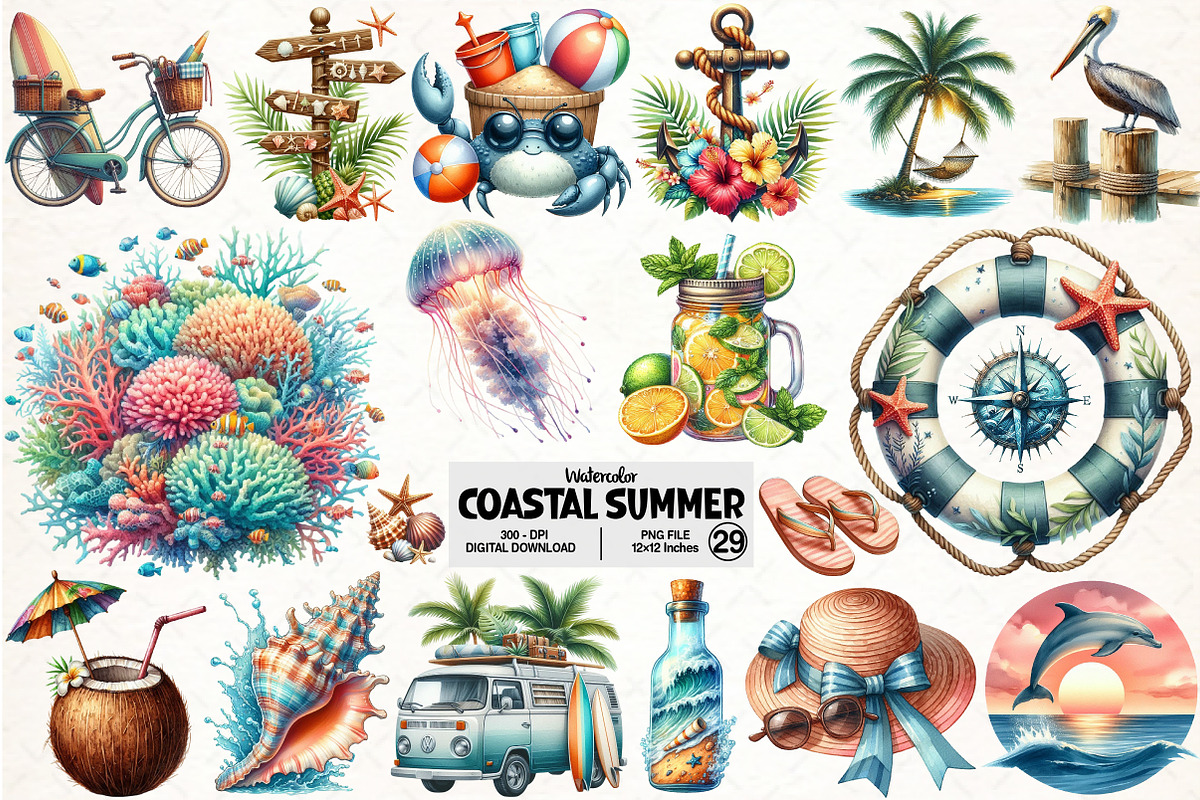 Coastal Summer Sublimation Clipart, an Illustration by Pixels.Craft (Photo 1 of 7)