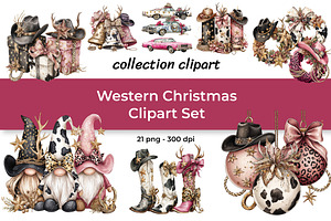 Watercolor Western Christmas Clipart, a Seasonal Illustration by InkyQueenArt