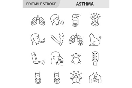 Asthma line icon set