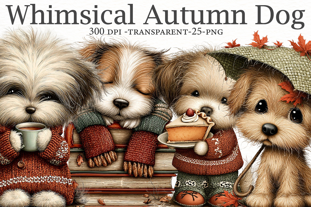 Whimsical Autumn Dog Clipart, a Seasonal Illustration by Designworld (Photo 1 of 10)