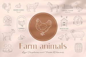 Farm animals logos and elements