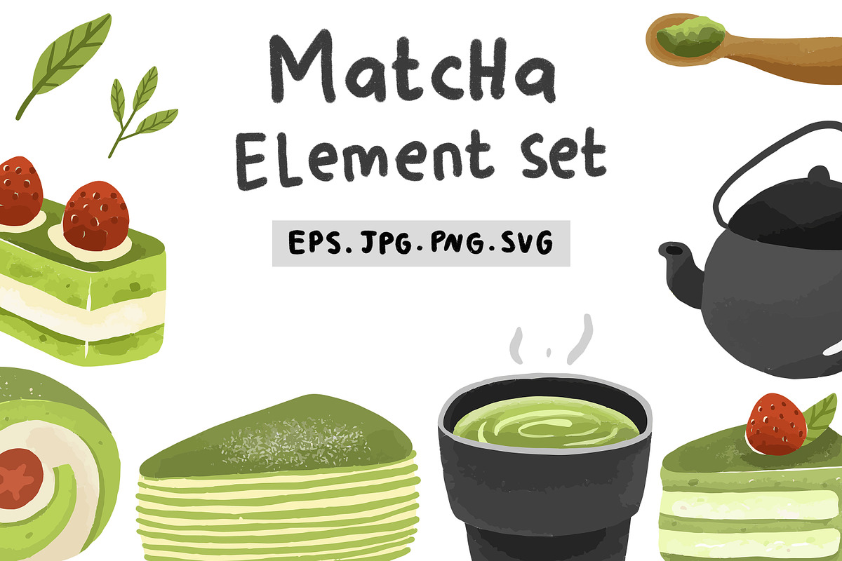 Matcha illustrations bundle, a Food Illustration by RizkaNurfazrina (Photo 1 of 7)