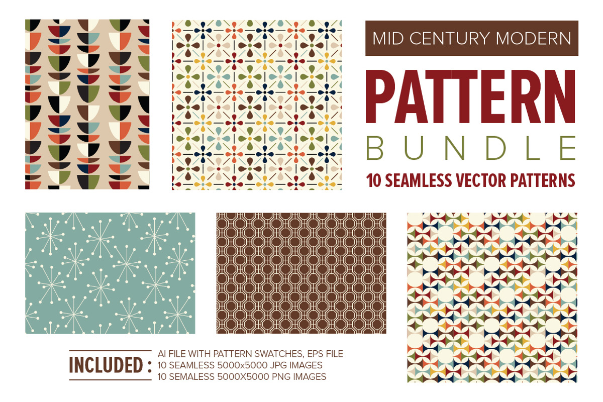 MID CENTURY MODERN Pattern Bundle, a Pattern Graphic by Anugraha Design (Photo 3 of 6)