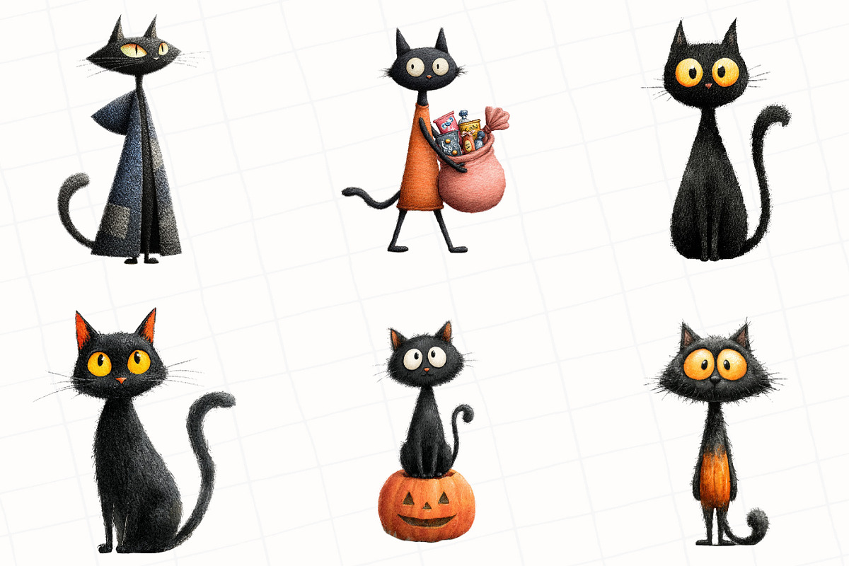 Quirky Halloween Black Cat Clipart, an Illustration by OK Design (Photo 5 of 5)