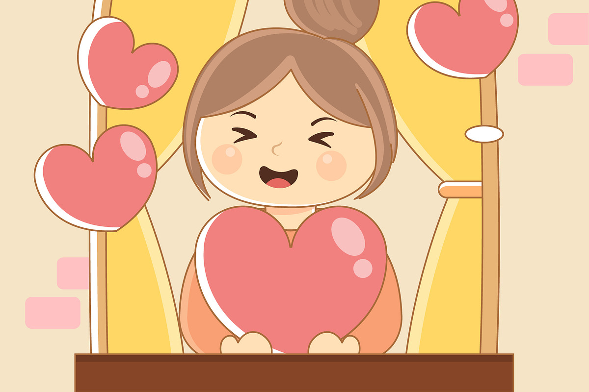 Girl with Hearts Window Illustration, an Illustration by Bekeen.co