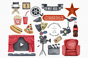 Watercolor Movie Night Clipart, an Illustration by MiracleArtAndDesign (Thumbnail 1 of 2)