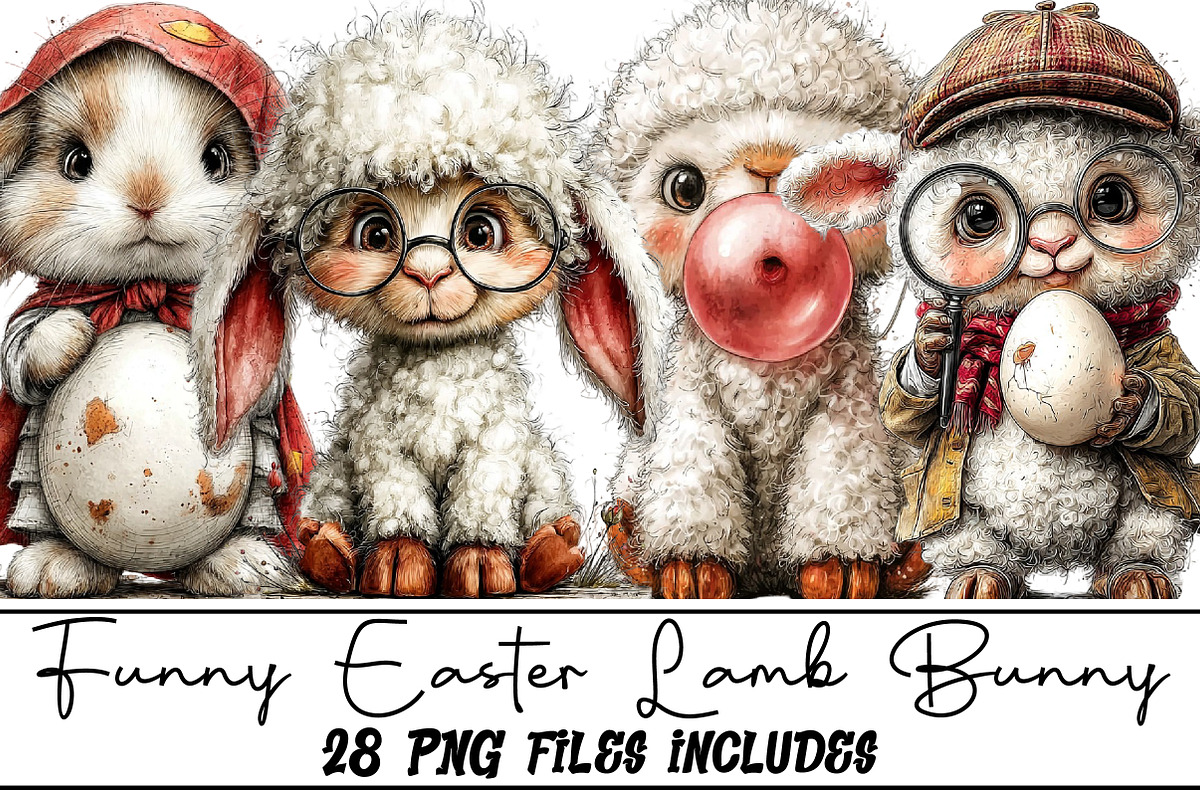 Funny Easter Lamb Bunny Clipart, an Illustration by DreamArtGraphic (Photo 1 of 5)