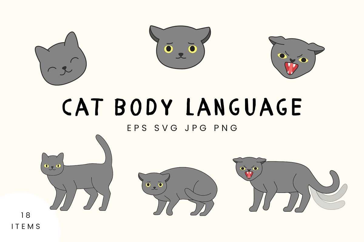 Cat Emotions & Body Language Clipart, an Animal Illustration by Kristina Chistiakova (Photo 1 of 4)