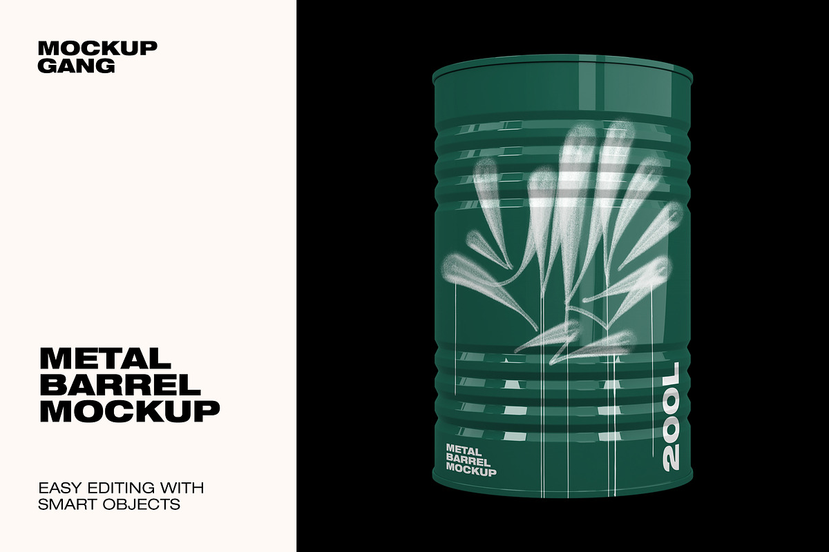 Metal Barrel Mockup, a Cups & Container Mockup by Mockup Gang (Photo 1 of 4)