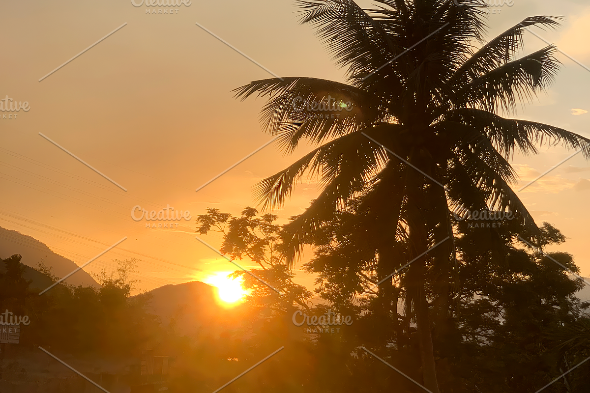 Peaceful Tropical Sunset Background, a Background Photo by 3D assets for your awesom (Photo 1 of 3)