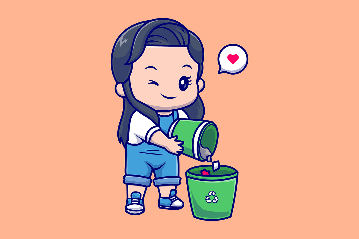 Cute Girl Throwing Trash Cartoon, a Person Illustration by Catalyst Labs