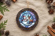 Stained Glass Snowman Deer Ornament, a Seasonal Illustration by CrexoraLab (Thumbnail 2 of 3)