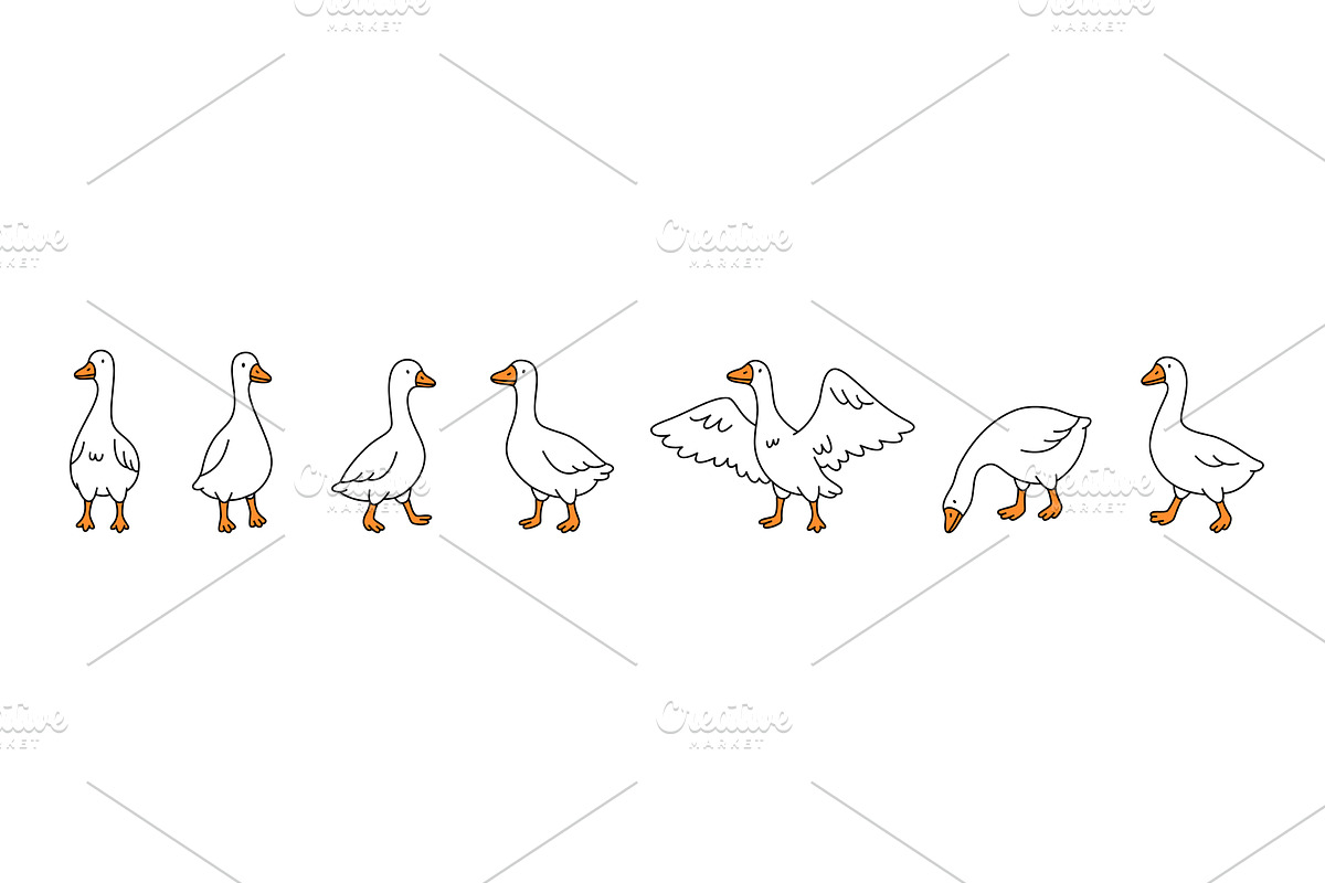 Set of minimalist cartoon geese in, an Animal Illustration by GraphiShop