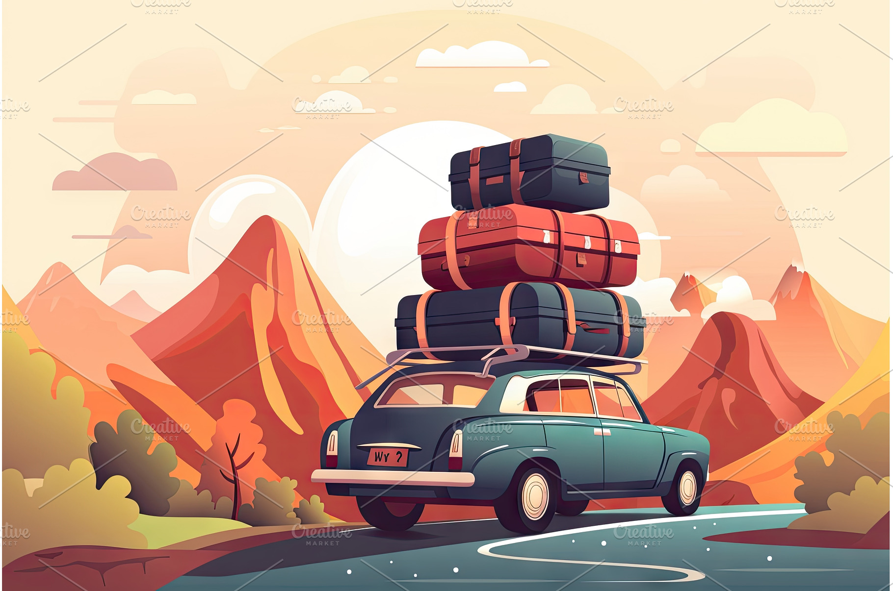 car with suitcases on the roof, a Transportation Photo by Sergey Kotenev