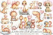 Watercolor Cute Dinosaurs Clipart, an Illustration by Sublimation Artist (Thumbnail 1 of 6)