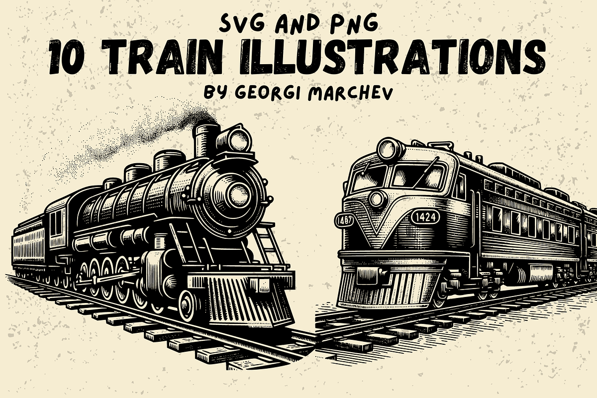 Vintage Train Locomotive Bundle SVG, a Decorative Illustration by Ray Crimson