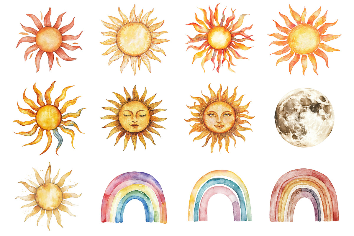 Watercolor Neutral Sun & Moon, an Illustration by Design Market (Photo 2 of 3)