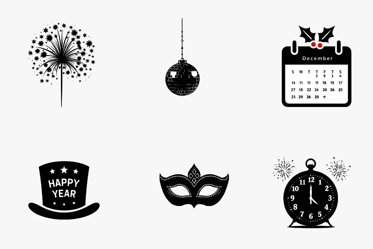 Black and white New year clipart, an Illustration by CreationArt (Photo 4 of 5)