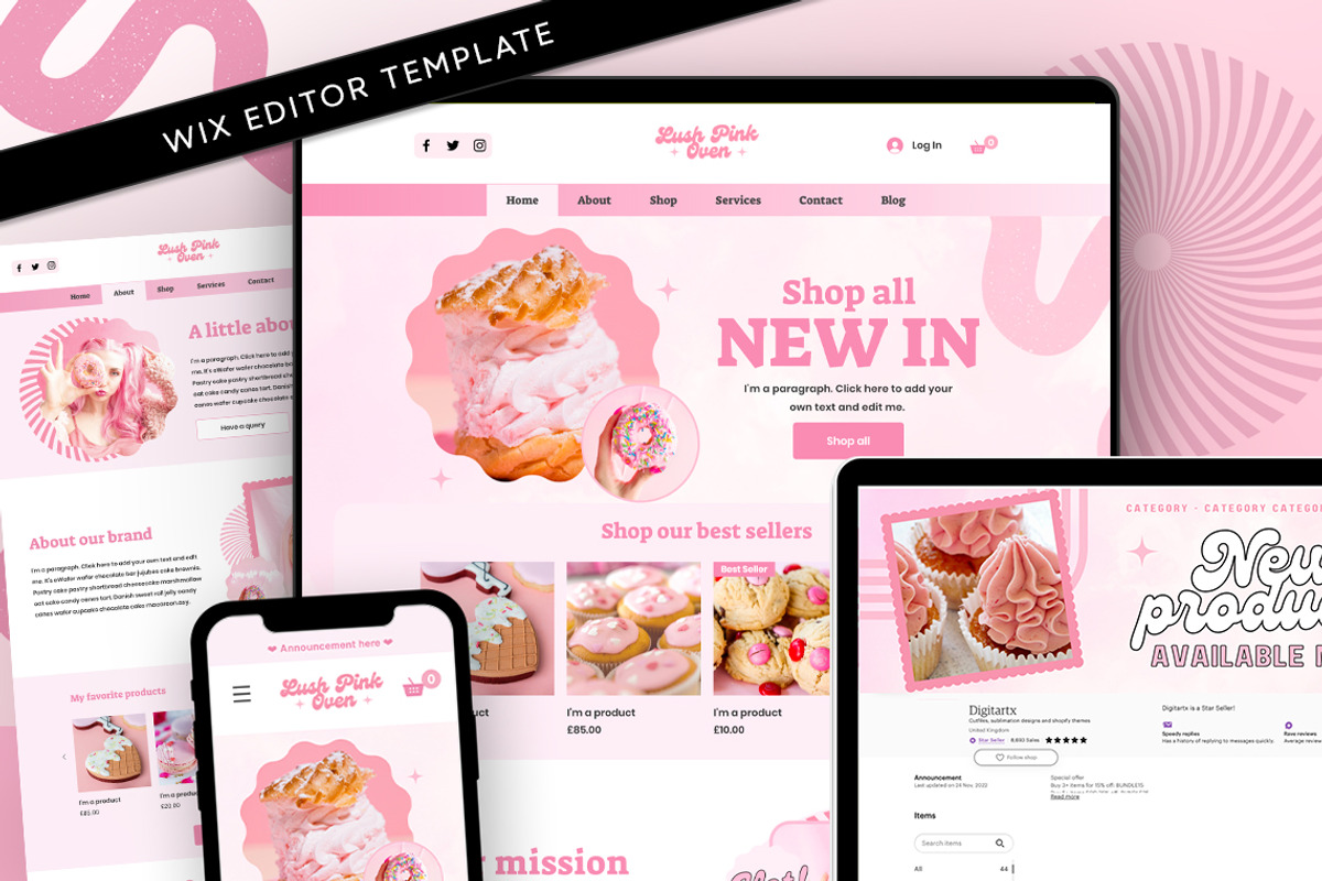 Pink Bakery Cake Website Template, a Wix Template by Template Twist Shop (Photo 1 of 10)