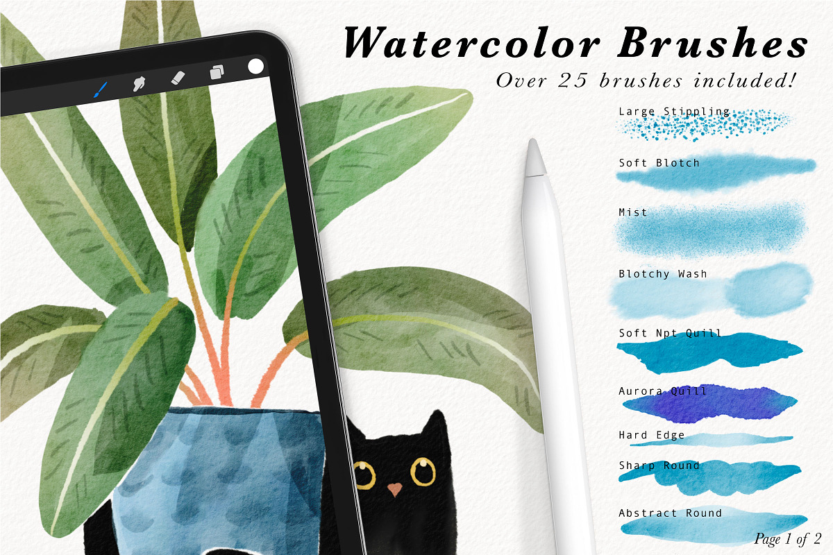Watercolor for Procreate Kit 2024, a Plug-in Add-On by Drifter Studio PrintShop (Photo 3 of 8)