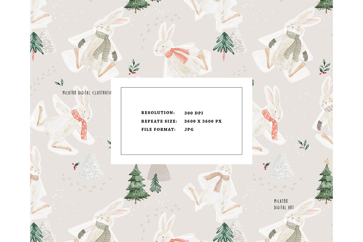 Bunny Making Snow Angel pattern, a Pattern Graphic by Milatoo (Photo 3 of 4)