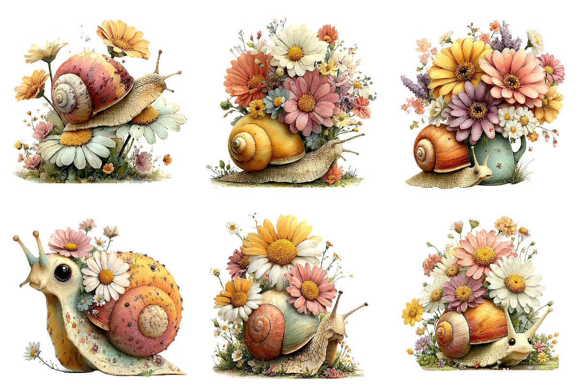 Whimsical Daisy Snail Clipart, a Seasonal Illustration by Designworld (Photo 5 of 10)