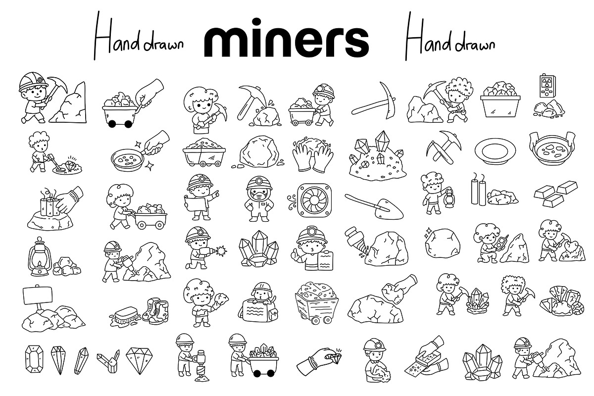 miners illustration line vector set, an Object Illustration by foxndeer (Photo 1 of 4)