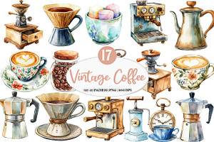 Vintage Coffee Watercolor Clipart, an Illustration by Watercolor design