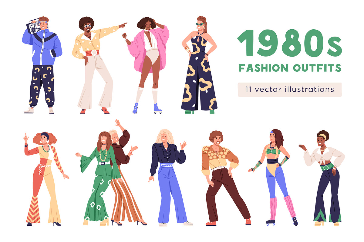 People in 80s fashion outfits set, a Person Illustration by Good